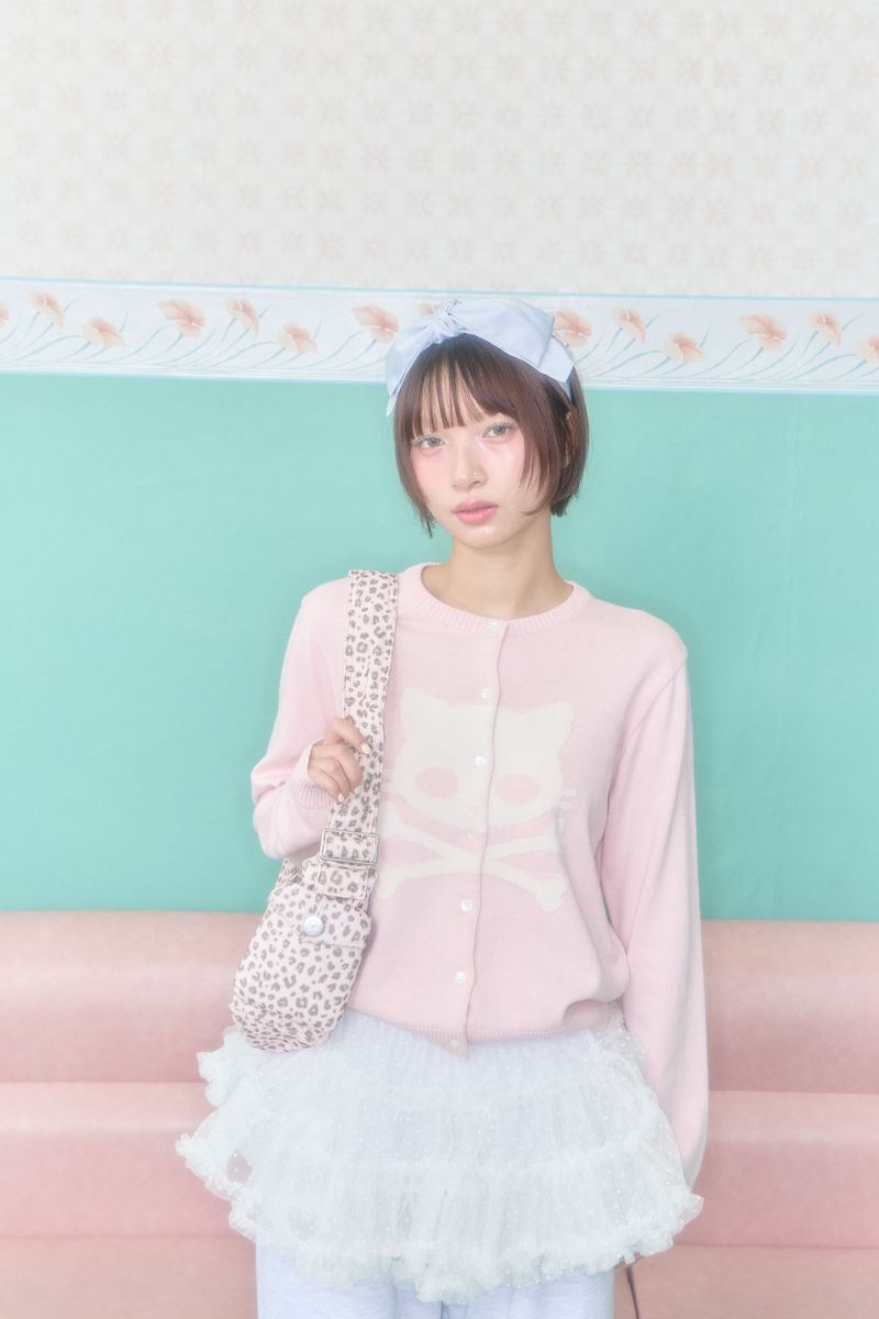 KIRI SKULL KNIT CARDIGAN (PINK)