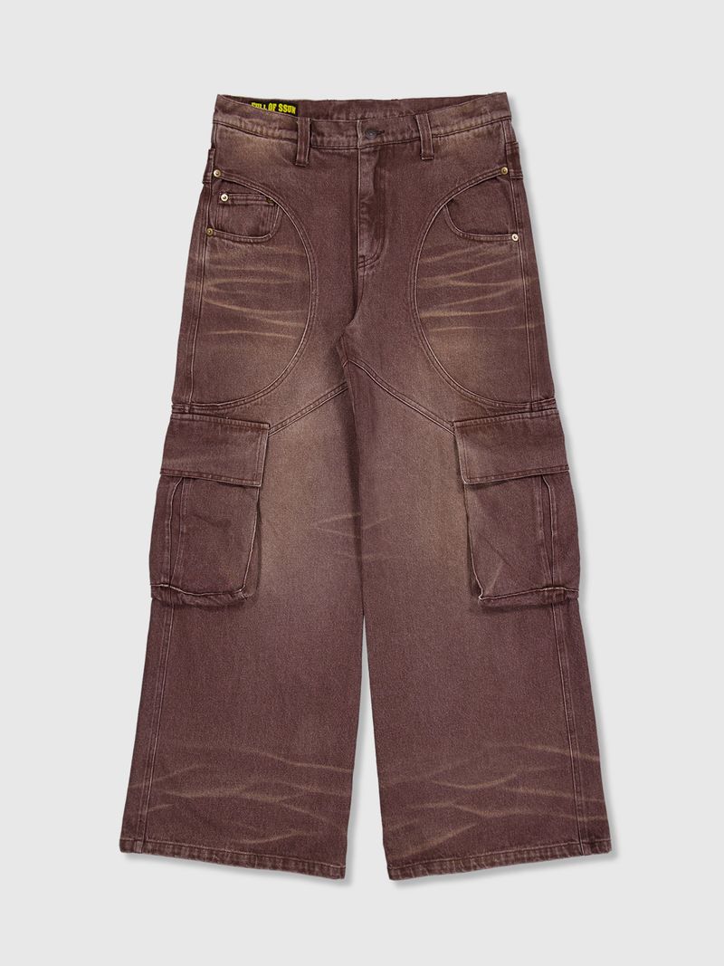 Circle Washing Denim Cargo Pants (Brown)