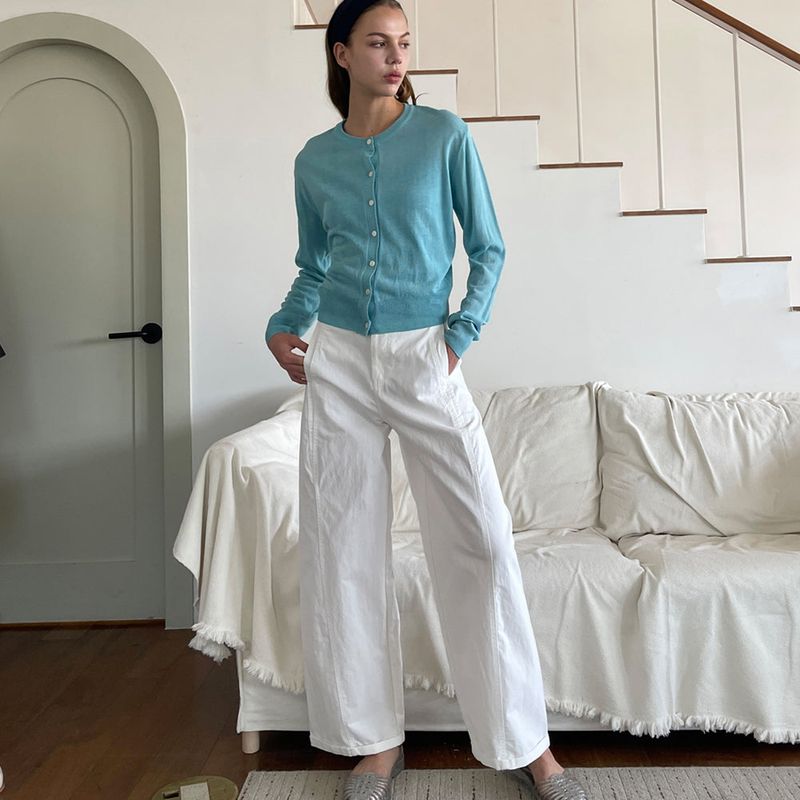 Summer Linen Round Neck Cardigan_Aqua Blue