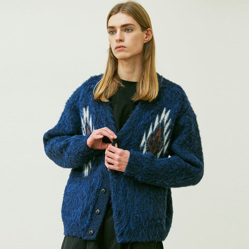 CHIMAYO PATTERN BRUSHED CARDIGAN NAVY