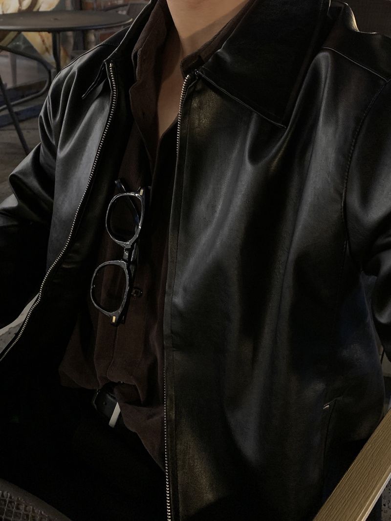 Look Liberry Two-Way Minimal Collar Leather Jacket