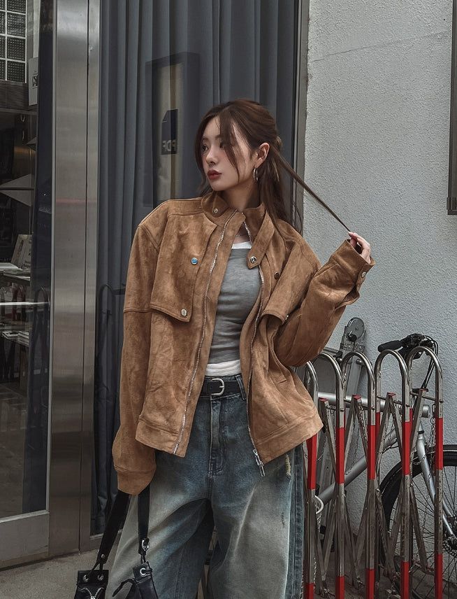 Ati two way stitch suede jacket