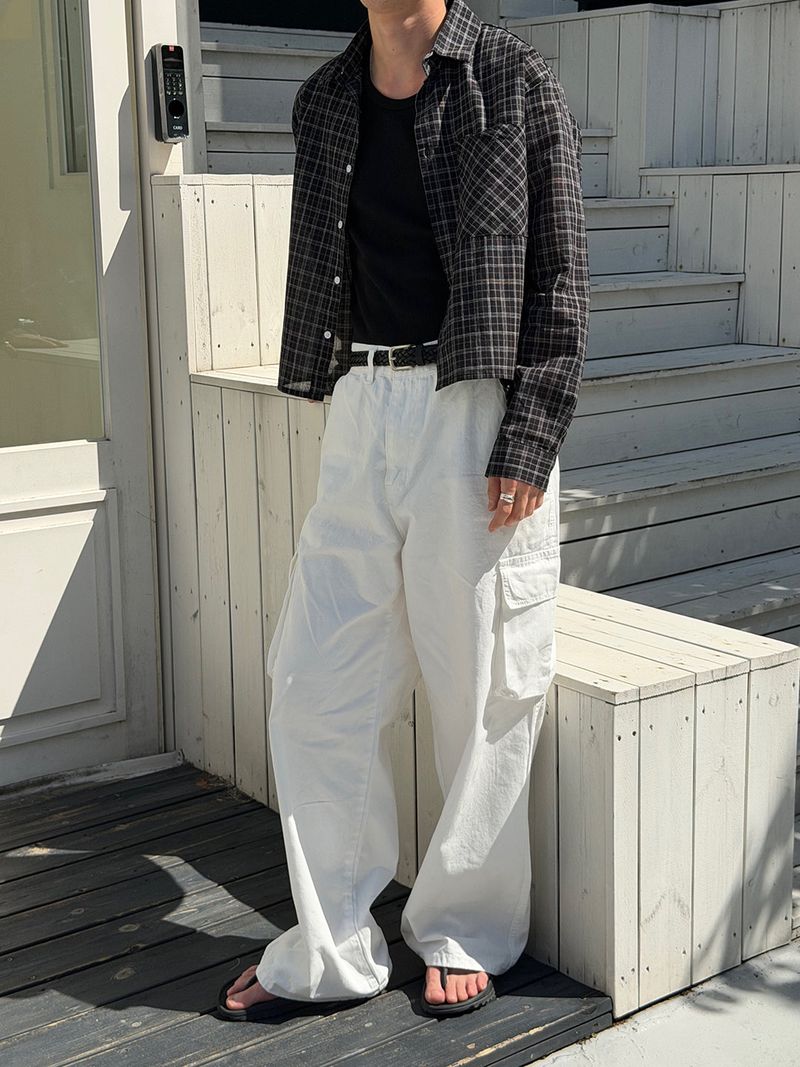 Thin crop check shirts(2color)