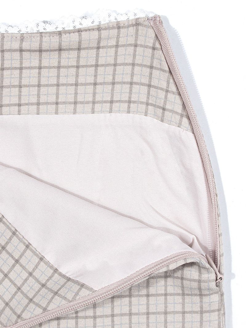 LOW-RISE CHECK LACE MINI SKIRT_Gray