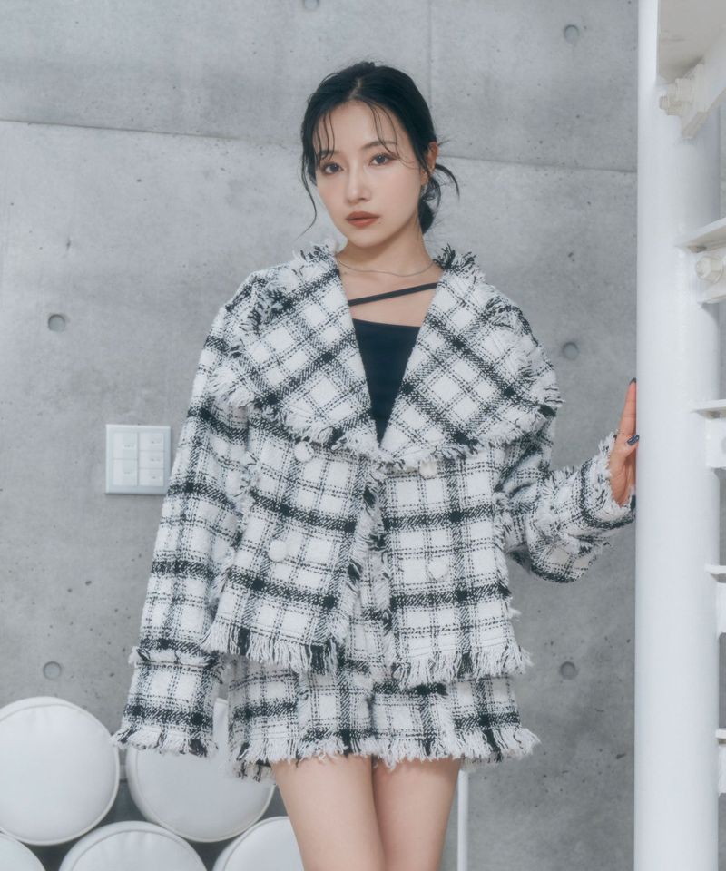ANDGEEBEE（アンジービー）の「フリンジチェックジャケット（Jackets/Outerwear）」