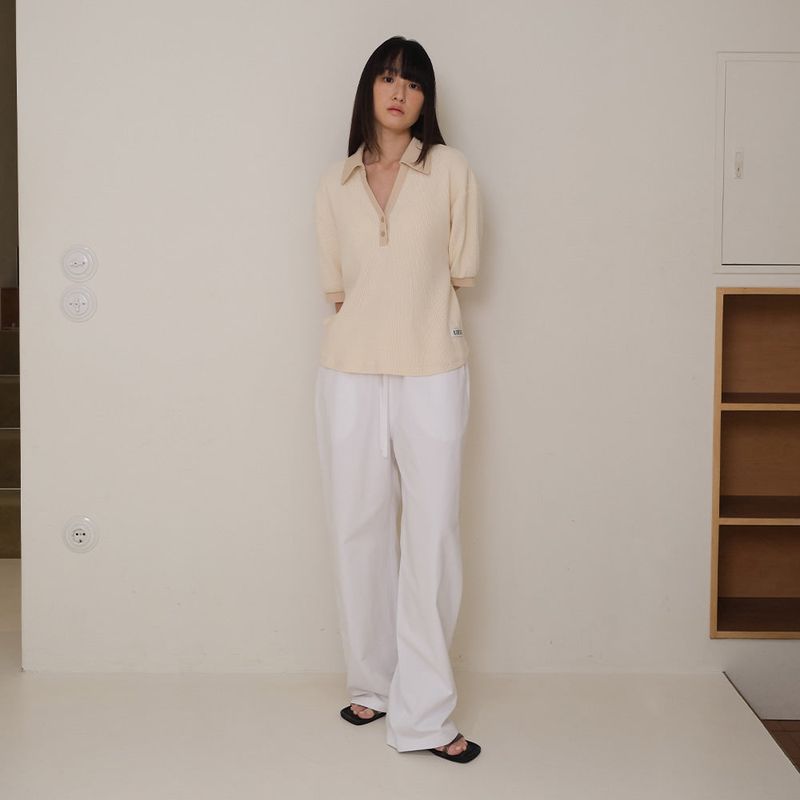 Cream Half Open Collar Tee