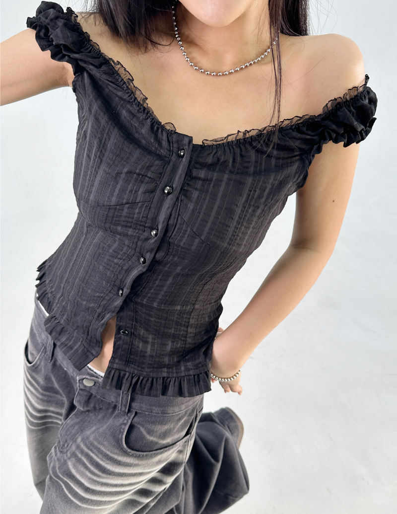 FRILL LACE BLOUSE SLEEVELESS 🤍🖤