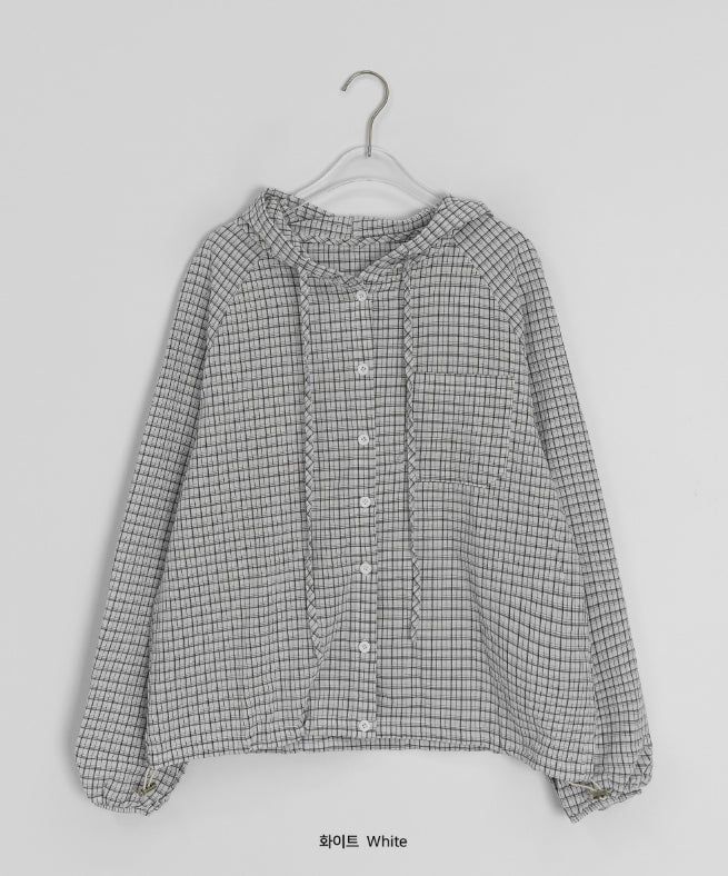 Attil check hood long sleeve shirt