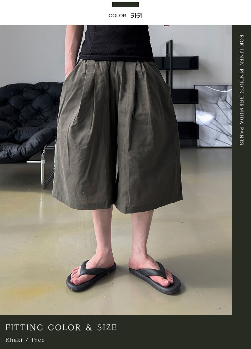 Rok Linen Pintuck Bermuda Pants