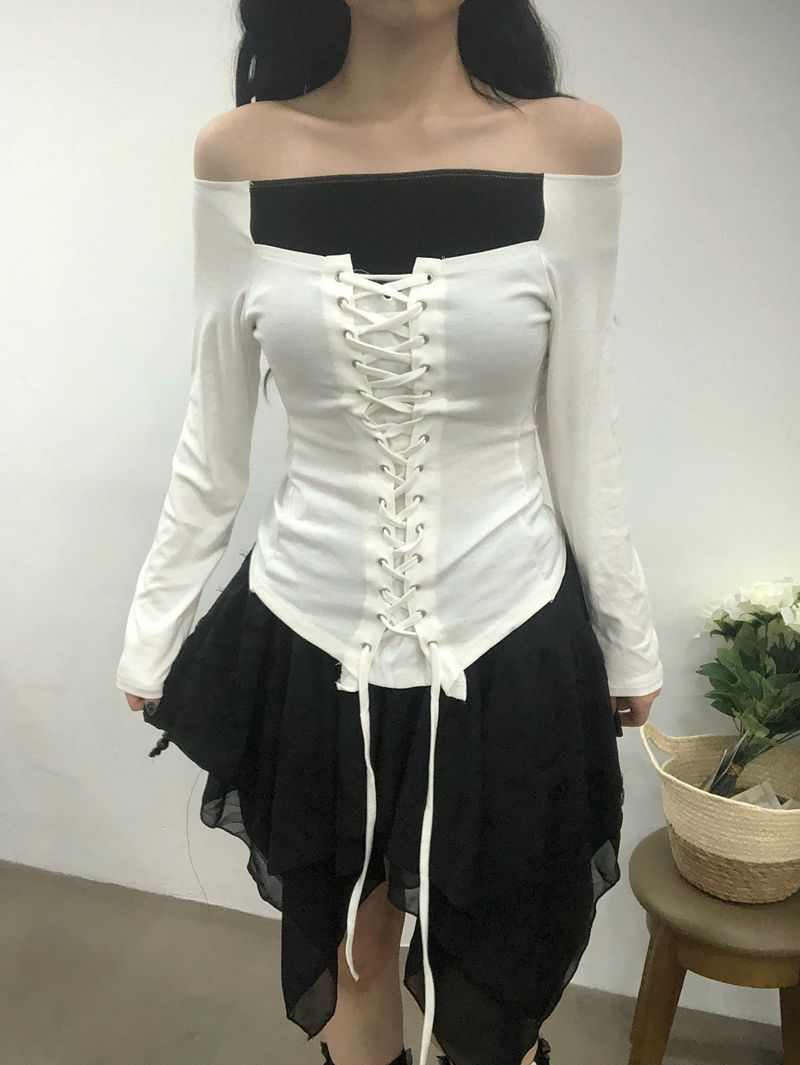 Ribbon Corset Off-shoulder T