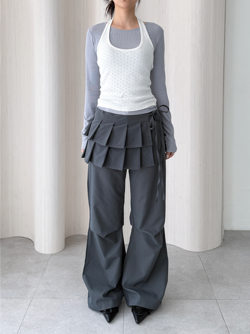 pleated wrap skirt pants (2color)