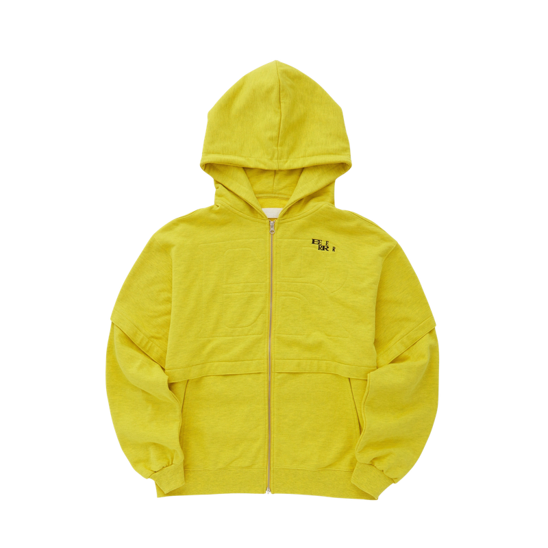 Back point shirring hood zip-up (Melange Yellow)