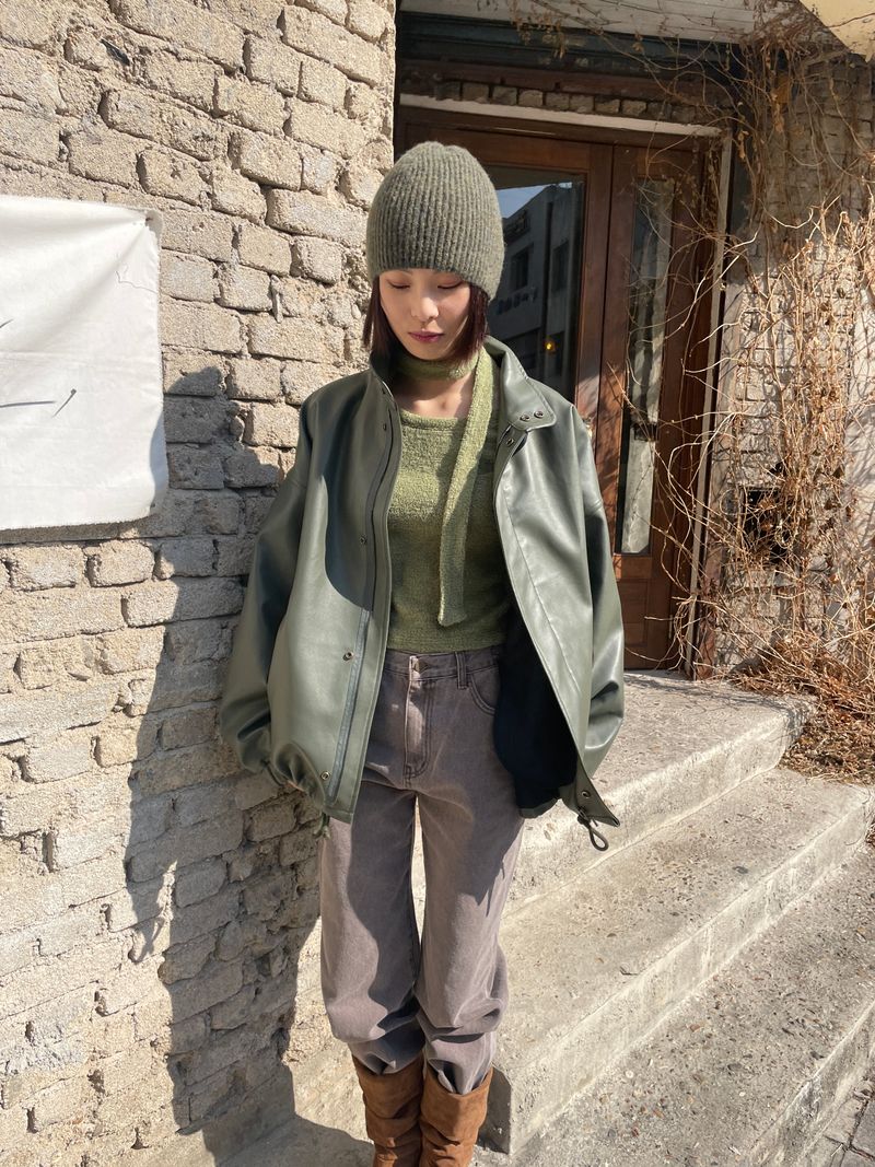 Field half leather jacket