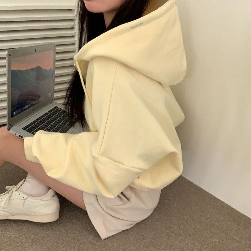 [BELLIDE MADE] Spring version, embroidered two-way cropped zip-up hoodie