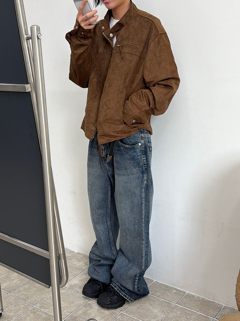 Double pocket washing flare denim pants