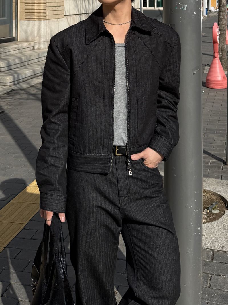 Herringbone shoulder denim jacket