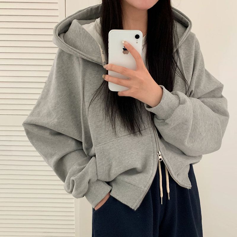 [BELLIDE MADE] Spring version, embroidered two-way cropped zip-up hoodie