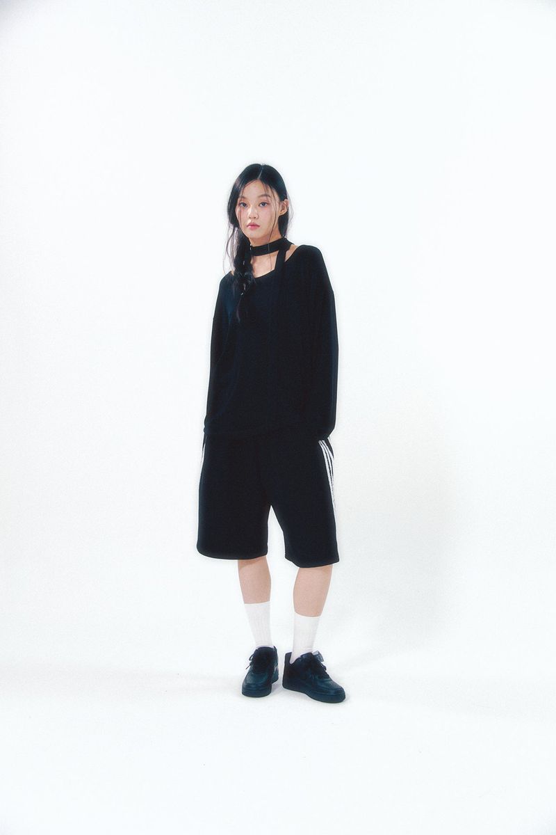 Knit Tie Long Sleeve Set Black