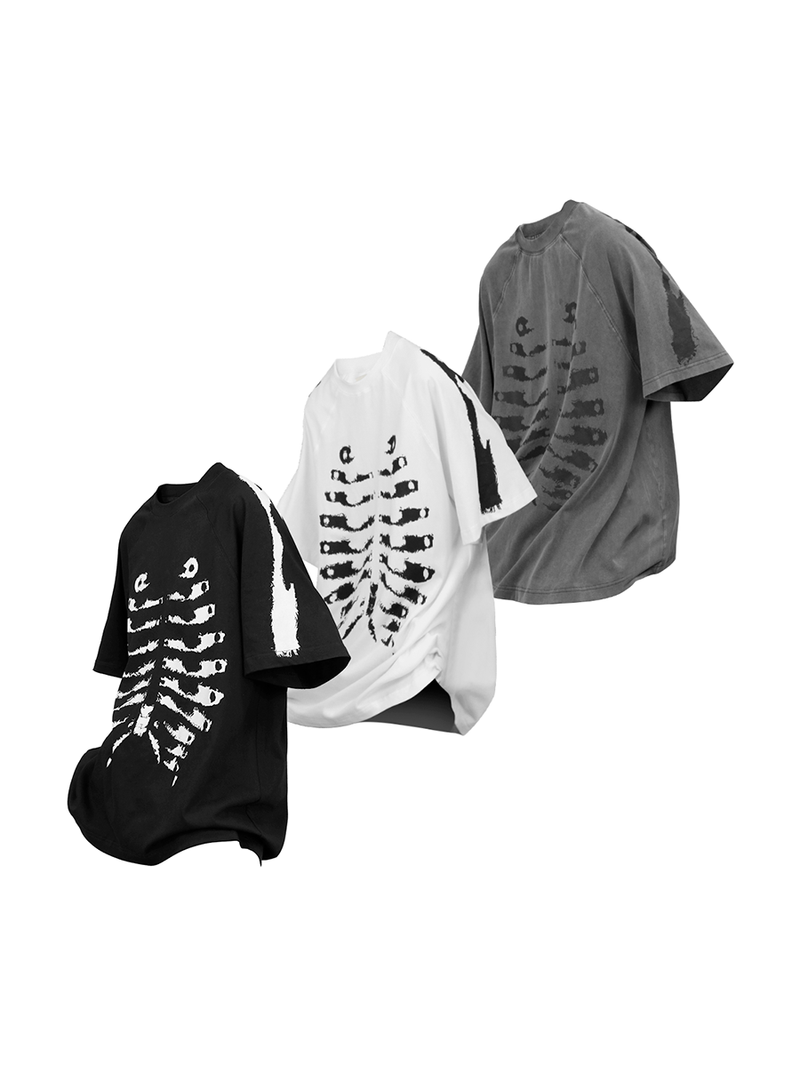 RELABEL（リレーベル）の「RE-BONE (Skeleton Line)スケルトンプリント ダメージ ルーズTシャツ（トップス）」