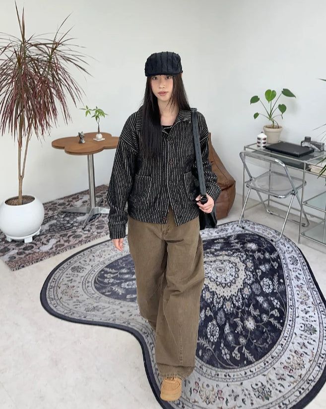 Heren Collar Ribbed Cardigan