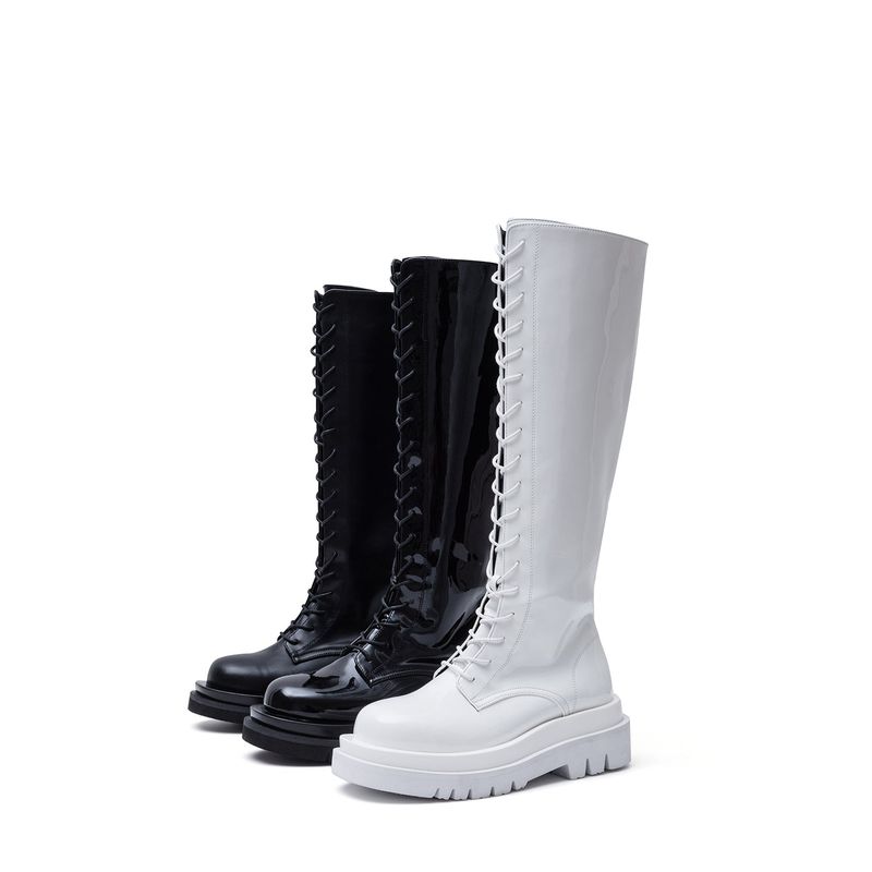 Lace-Up Walker Boots(Glossy Black)