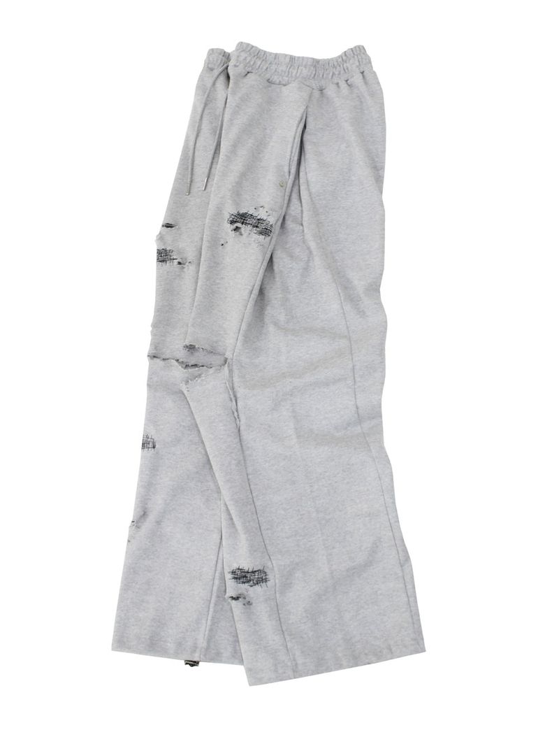 destroyed side tuck sweat pants (gray)
