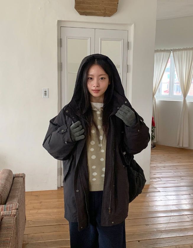 Shoel Hooded Half Duck Down Padded Jumper