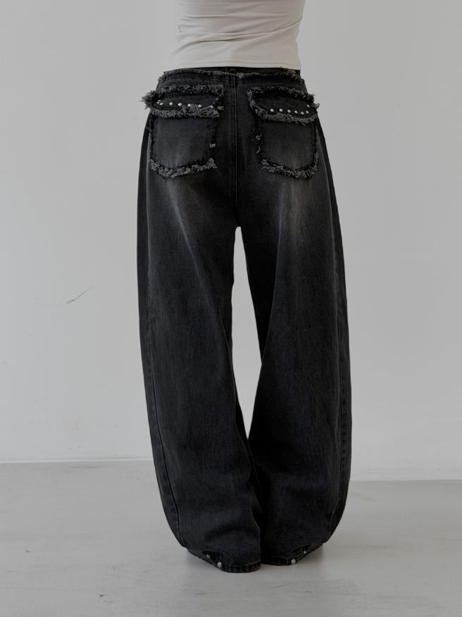 Vintage Studded Pocket Denim Pants
