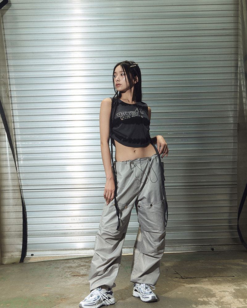 glossy snap jogger pt - grey
