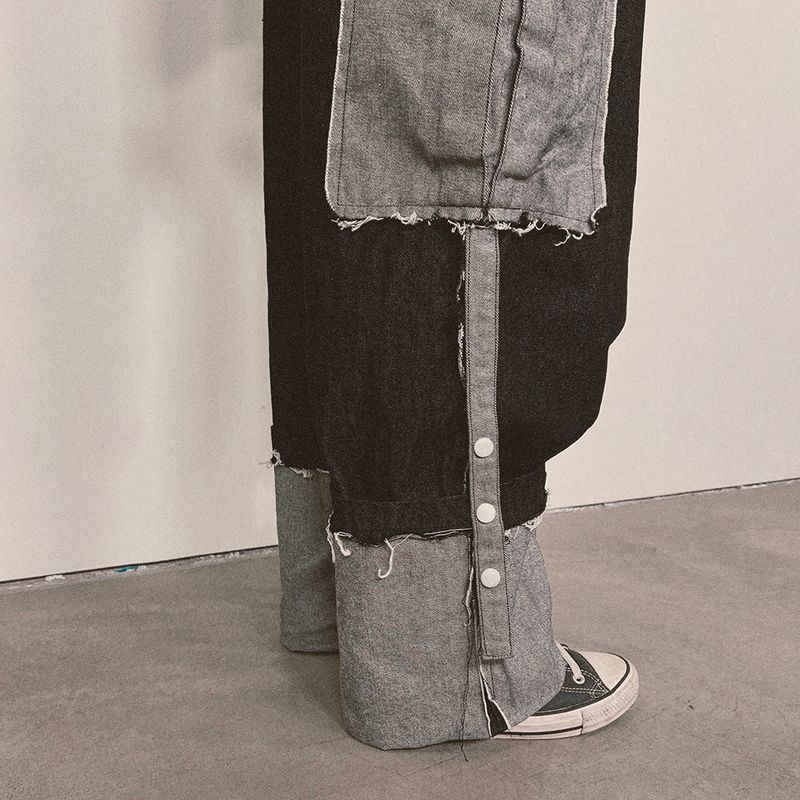 grunge roll-up denim pants_black