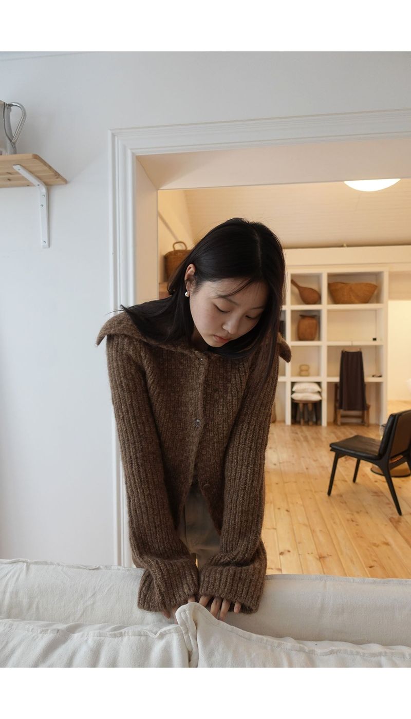 Earl grey alpaca cardigan (muffler set)