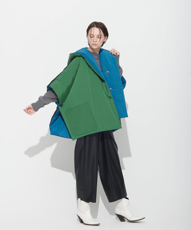 REVERSIBLE PADDING SHAWL_GREEN+BLUE