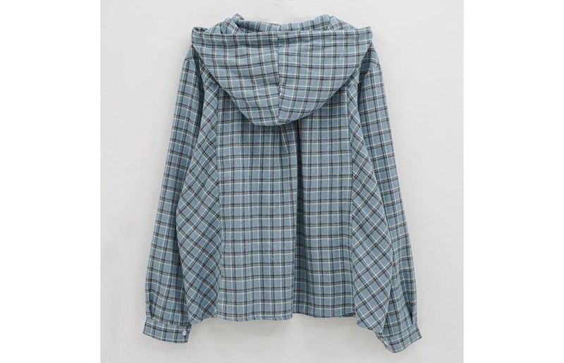 Cotton checked hooded shirt