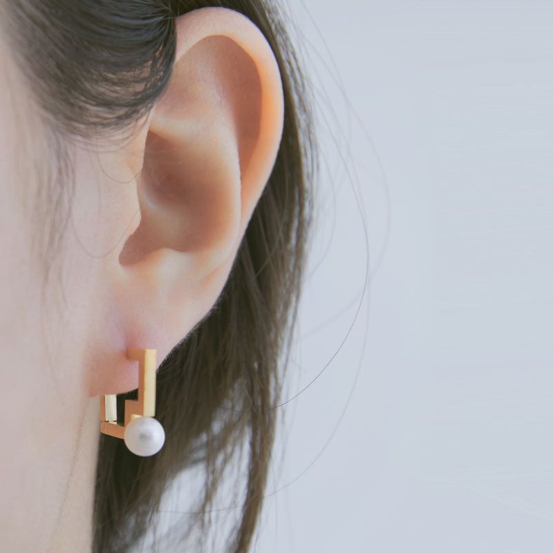 Pearl Square Hoop Earrings