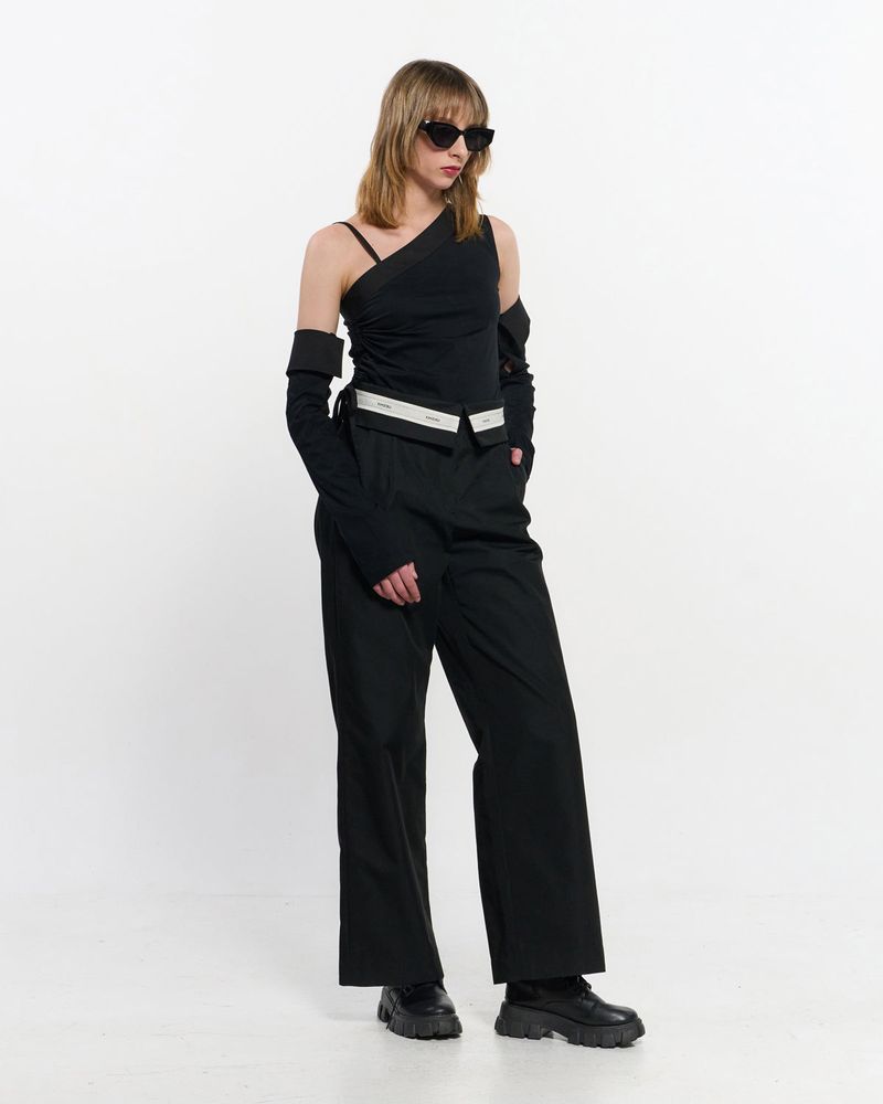  Fold Over Wide Slacks _ BLACK