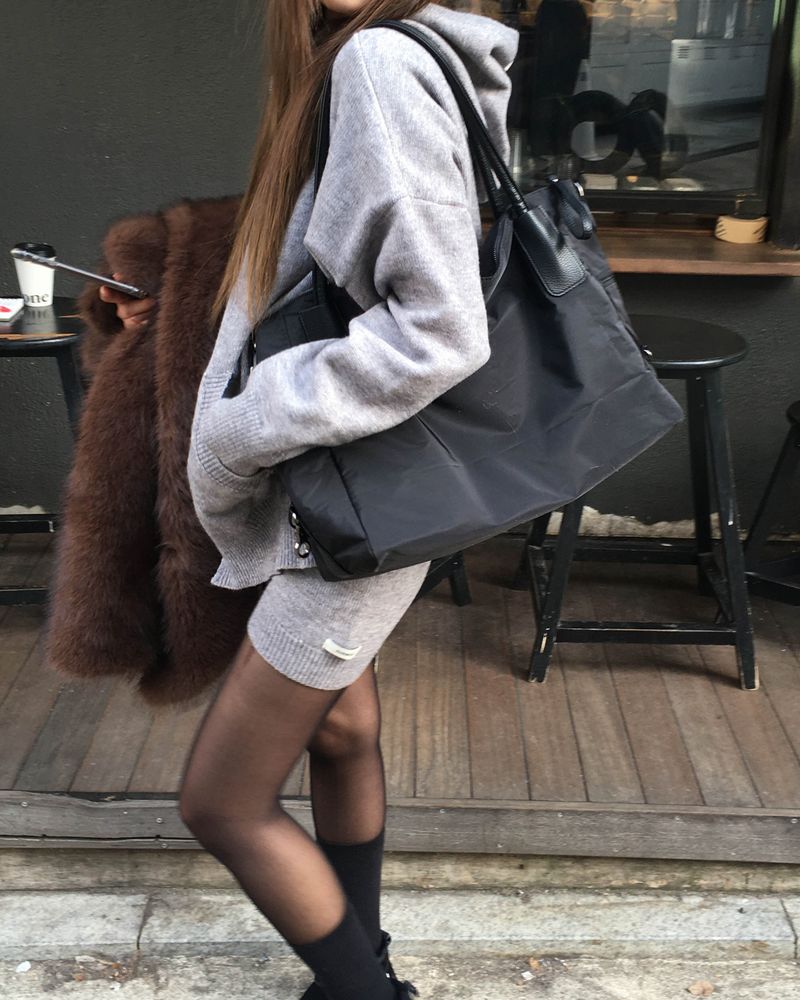 Grey knit hood jumper set