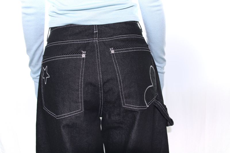 Star stitch balloon wide denim pants