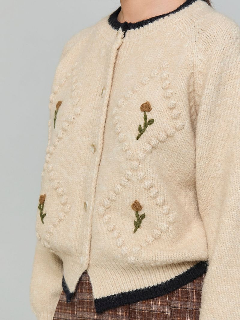 FLOWER EMBROIDERED CARDIGAN - BEIGE