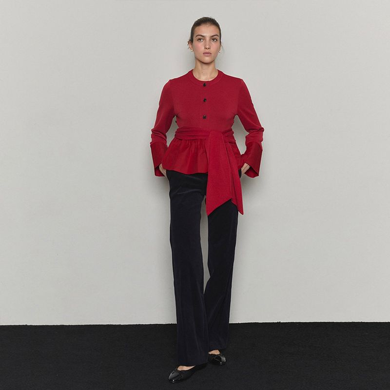 Corduroy Flared Tailored Pants - Navy