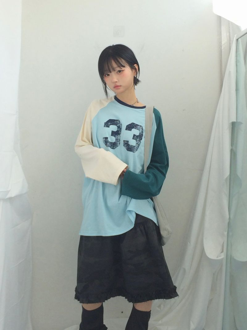 Number-printed color long sleeve