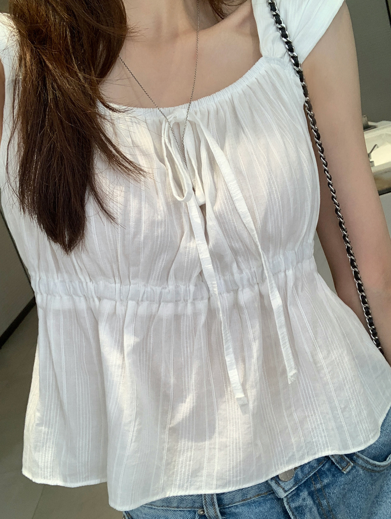 Heather Ribbon Sleeveless Blouse / 2 colors