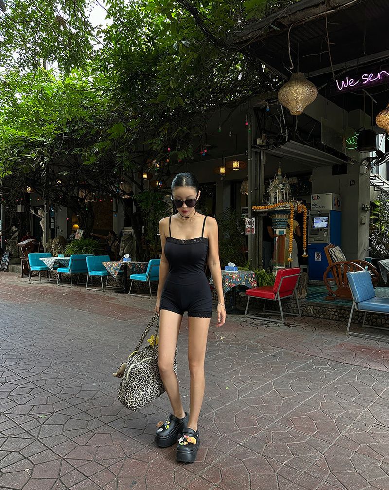 lace bustier shorts romper bodysuit