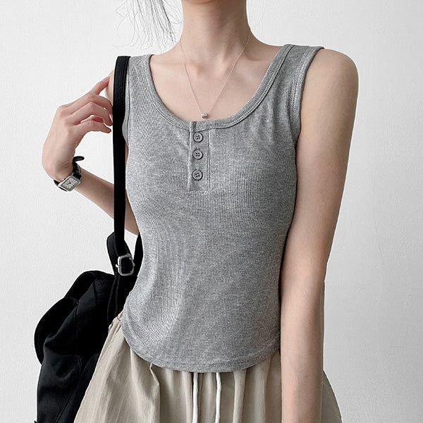 Bra-cup button ribbed tank top (4 colors)