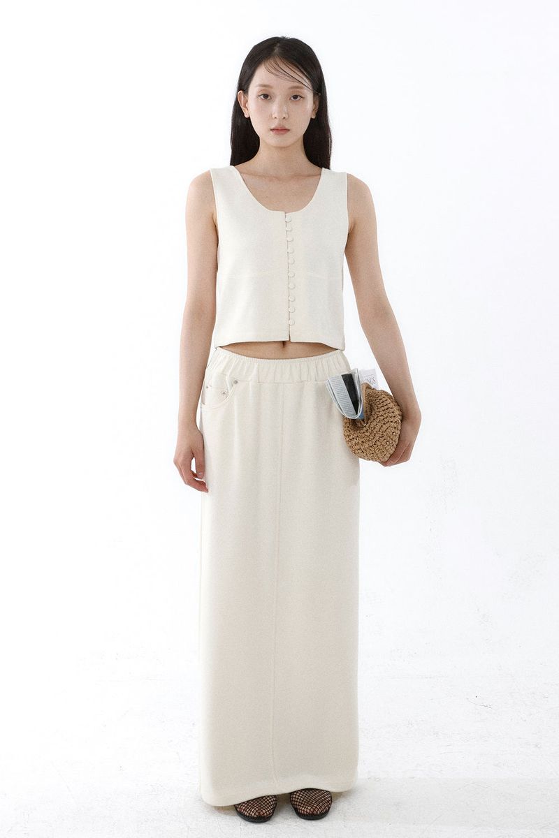 KNIT TEXTURE LONG SKIRT_IVORY