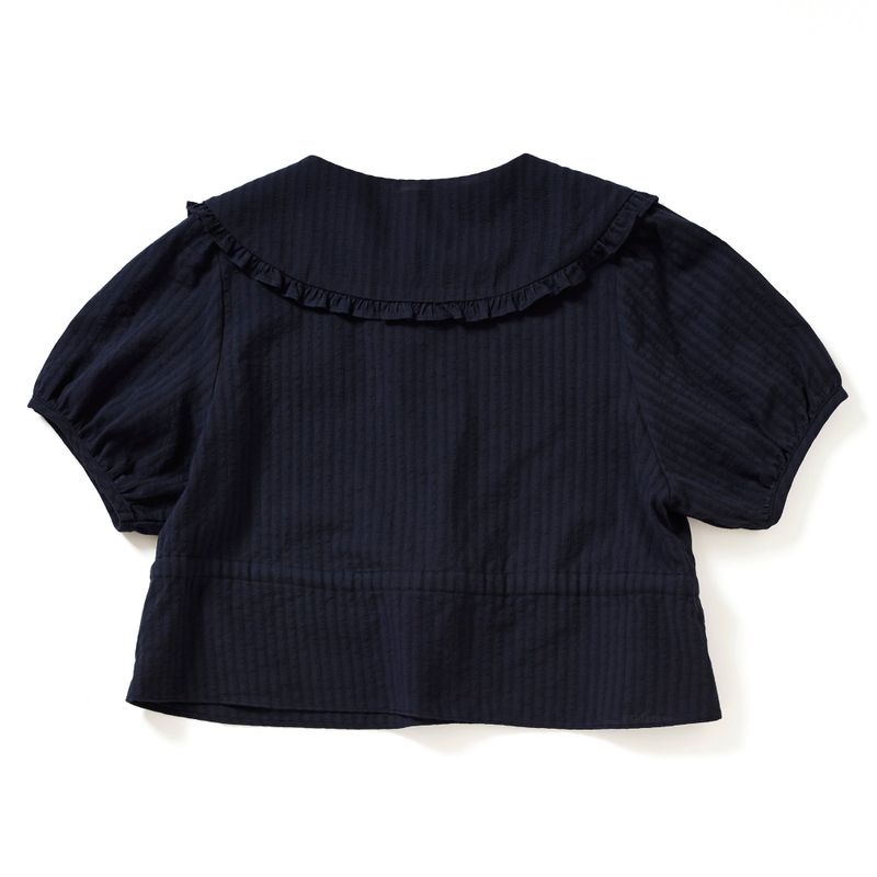 RUFFLE COLLAR CROP BLOUSE_NAVY