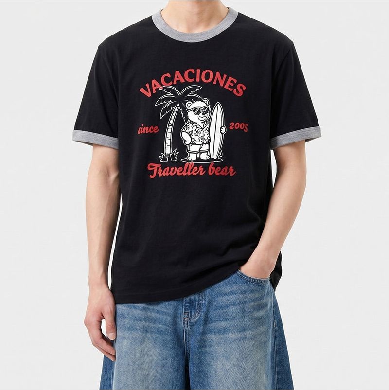 UNDEROFF(アンダーオフ)の「Essential Standard Short-Sleeve Ringer T-Shirt Travel Bear Black(Tops)」