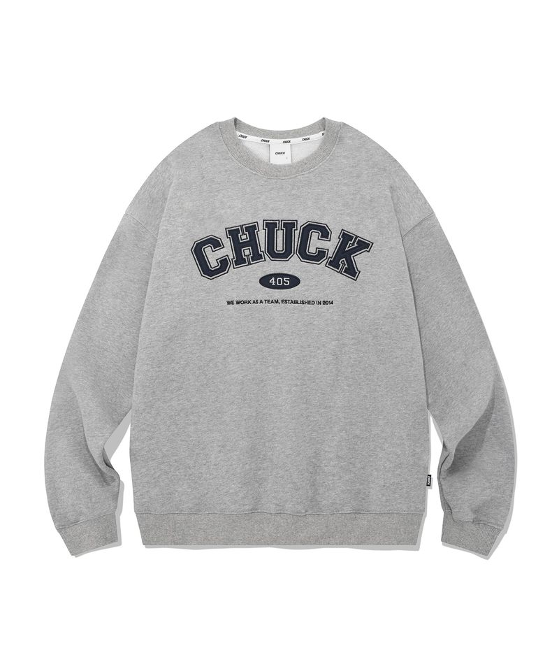 CHUCK(チャック)の「CHUCK アプリケアーチロゴスウェットシャツ / CHUCK APPLIQUE ARCH LOGO SWEATSHIRT (GRAY)(Tops)」