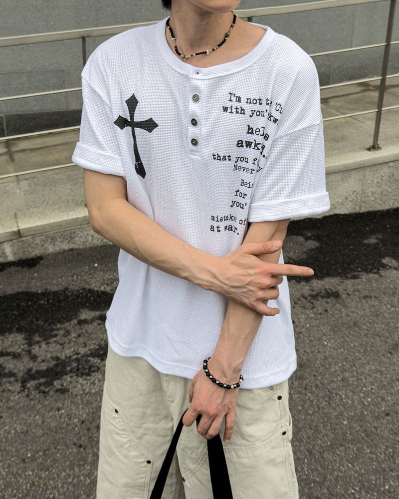 Crozen Waffle Henley Short Sleeve
