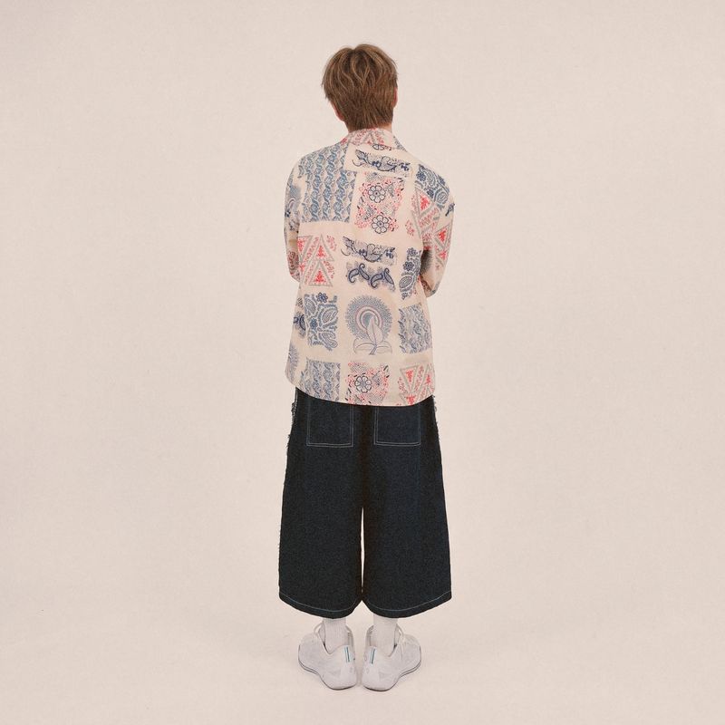 ethnic paisley open collar shirt_blue
