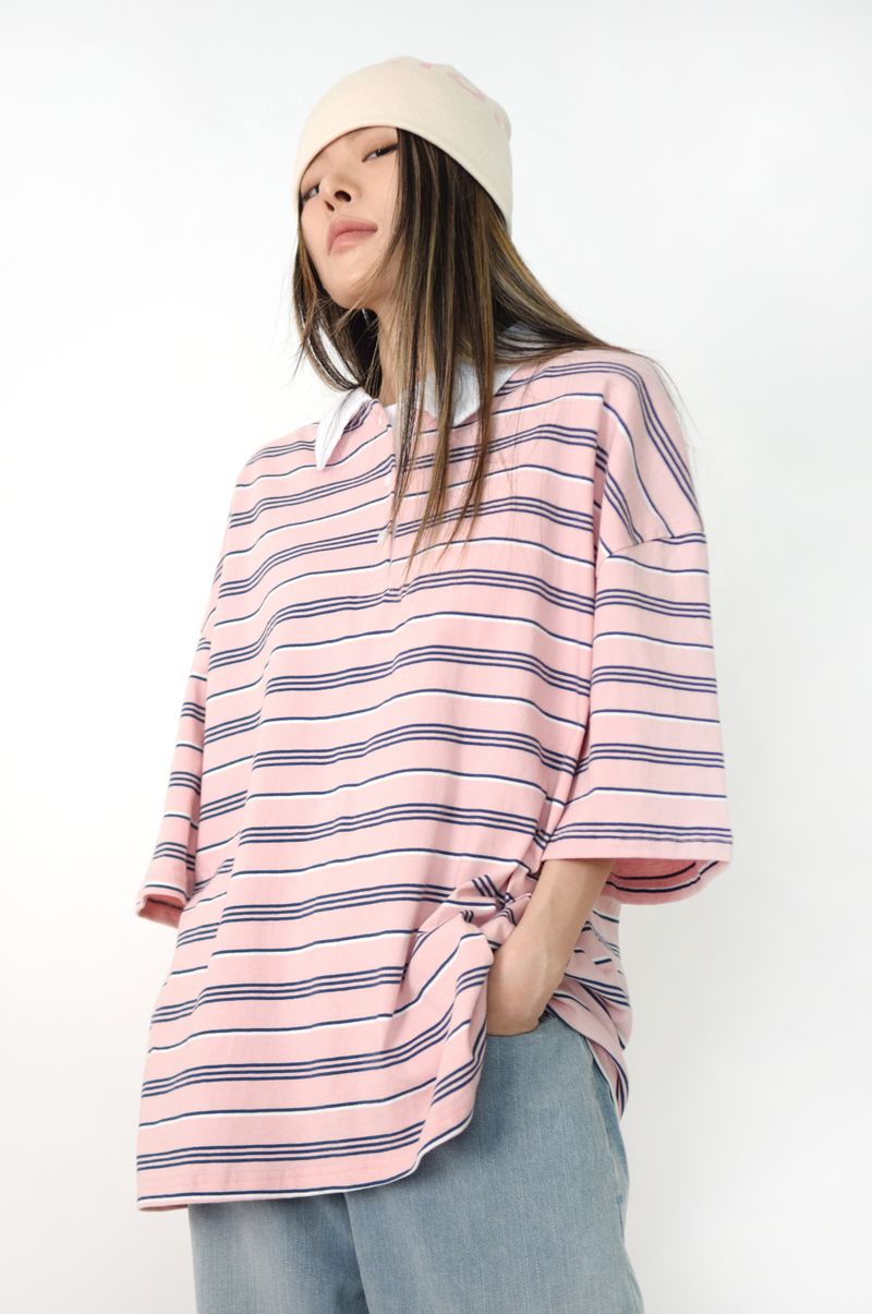 privatelookbook（プライベートルックブック）の「Sweet stripe collared tee(2colors)（Tops）」
